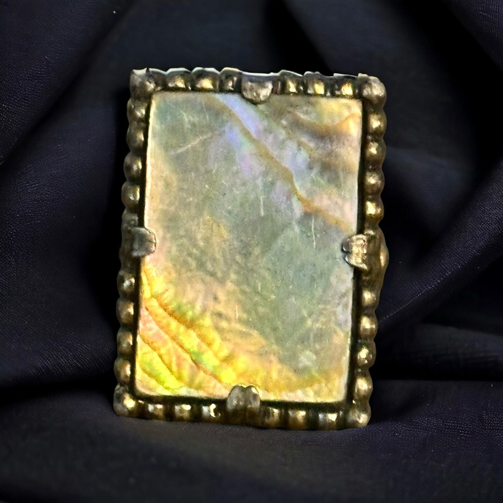 Vintage Rectangular Abalone Adjustable Ring - image 1